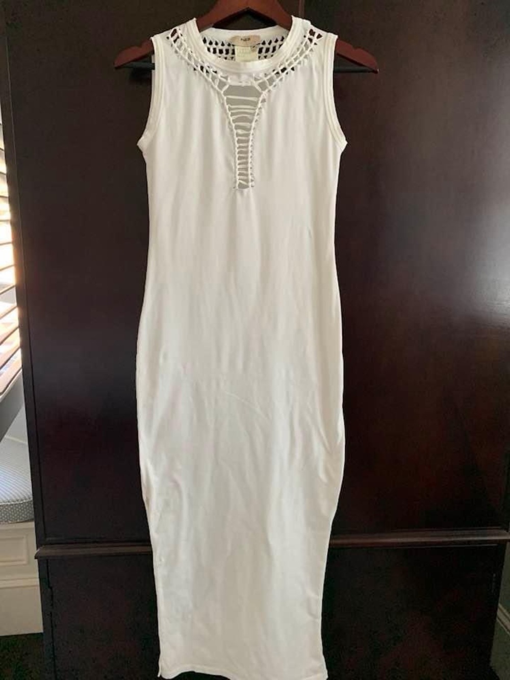 Sleeveless White Maxi Dress with Lace Yoke